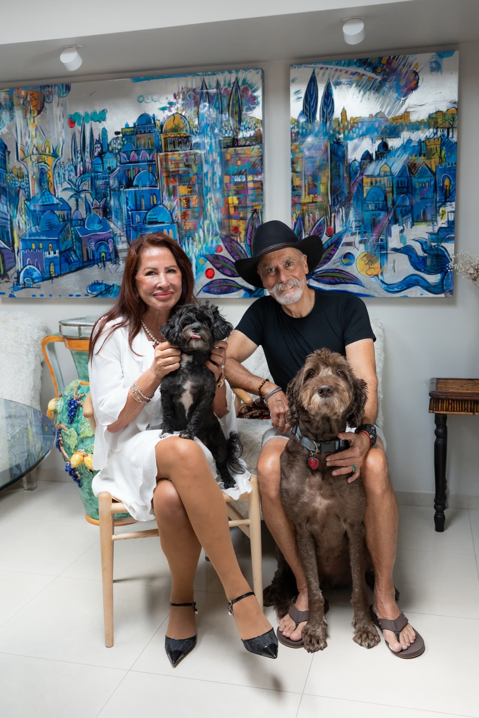 Ariel Yankelewitz at home with her husband and their dogs